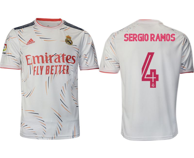Men 2021-2022 Club Real Madrid home aaa version white #4 Adidas Soccer Jersey->real madrid jersey->Soccer Club Jersey